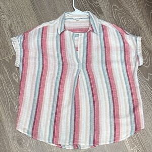beachlunchlounge Striped Button Down Shirt - Red, Blue, White